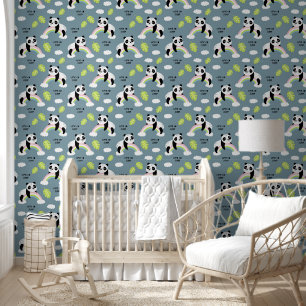Time to sleep Pandas and Rainbows Baby Nursery Wallpaper