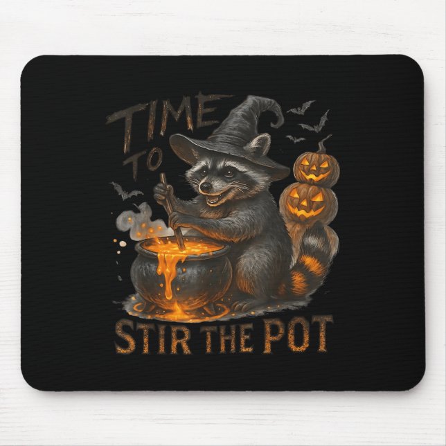 Time To Stir T Funny Racoon Retro Halloween Anima Mouse Pad (Front)