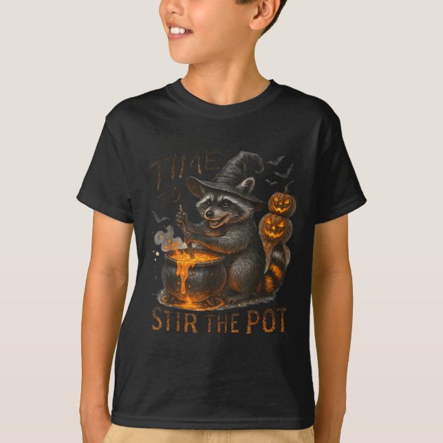 Time To Stir T Funny Racoon Retro Halloween Anima T-Shirt (Front)