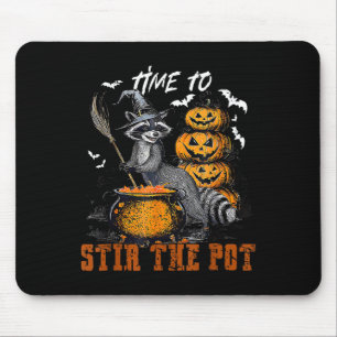 Time To Stir The Pot Funny Racoon Witch Halloween Mouse Pad