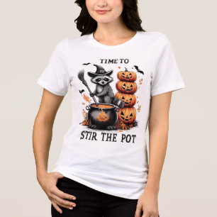Time to Stir the Pot – Racoon Halloween T-Shirt Tri-Blend Shirt