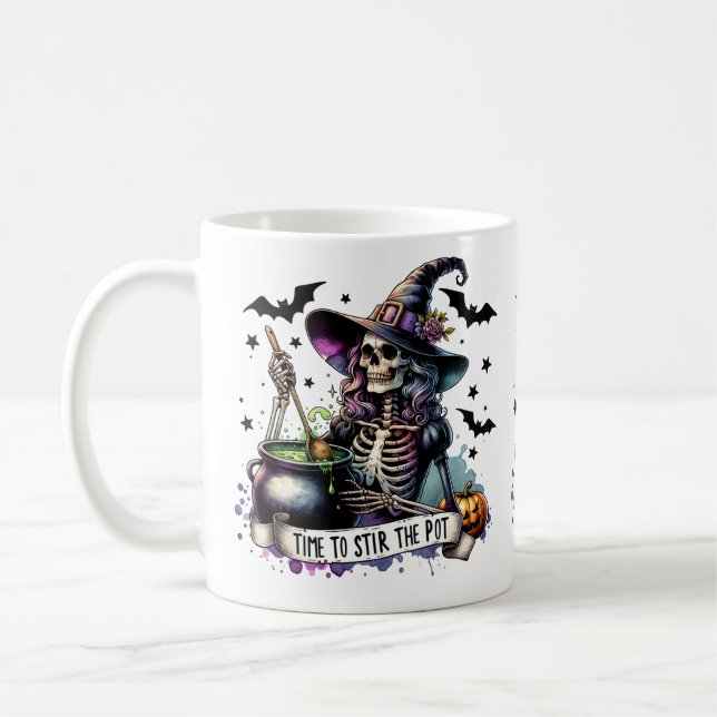 Time to Stir the Pot Skeleton Witch  Coffee Mug (Left)