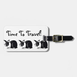 Time To Travel! Black White Rabbits Luggage Tag