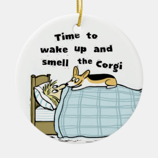 Time To Wake Up And Smell The Corgi | Funny Dog Ceramic Tree Decoration