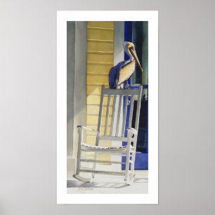 "Time Traveller" Pelican on Rocking Chair Poster