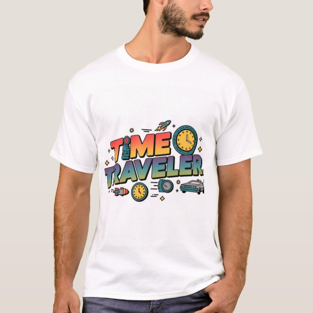 Time Traveller Retro Futuristic T-Shirt – Multicol (Front)