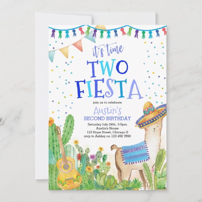 Time Two Fiesta Boy 2nd Birthday Cactus Invitation (Front)