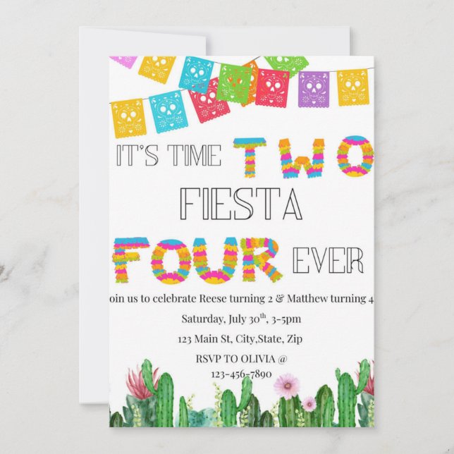 Time Two Fiesta Twins Birthday Invitation (Front)