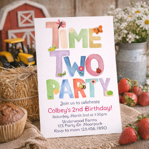Time Two Party, Bug Themed 2nd, Garden Farm Invitation
