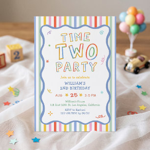 Time Two Party Colourful Birthday Invitation