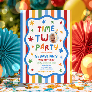 Time Two Party Colourful Boy 2nd Birthday Party Invitation