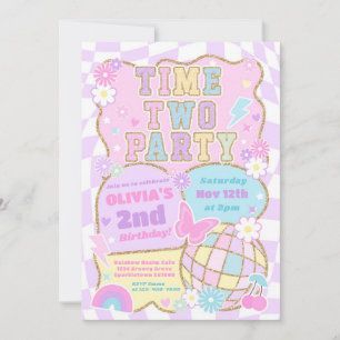 Time Two Party Groovy Preppy Varsity 2nd Birthday Invitation