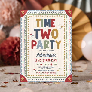 Time Two Party Whimsical Boy Second Birthday Party Invitation