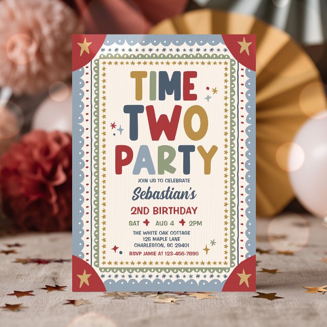 Time Two Party Whimsical Boy Second Birthday Party Invitation (Creator Uploaded)