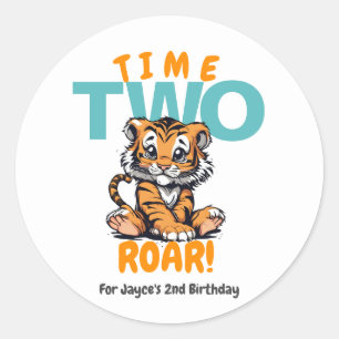 Time TWO Roar Second Birthday Tiger Jungle Party Classic Round Sticker