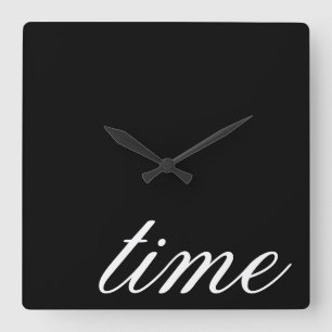 Time Typography Black and White Minimalistic Square Wall Clock