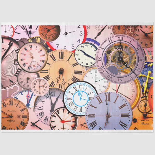 Time Watches and Clocks Bright Decoupage Tissue Paper (Front)