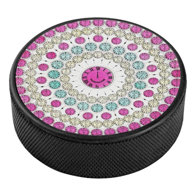 Time Zone Diagram of Mechanical Clock Dials Hockey Puck (3/4)