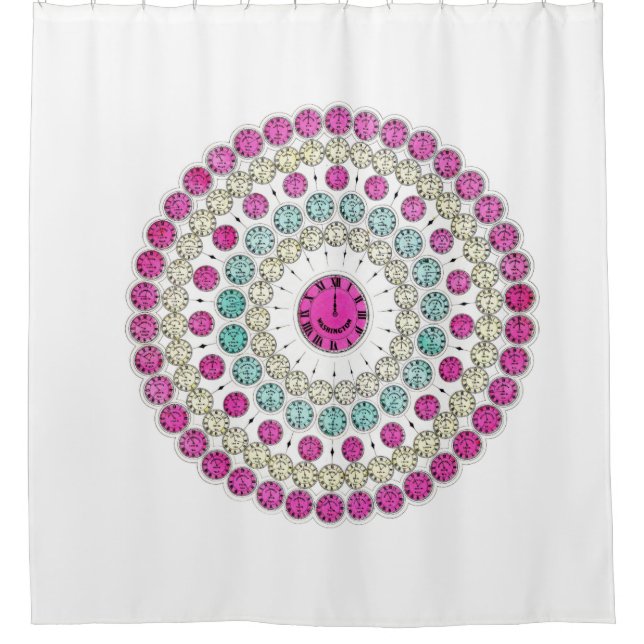 Time Zone Diagram of Mechanical Clock Dials Shower Curtain (Front)