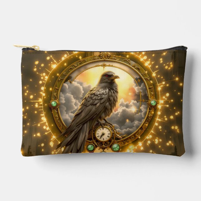 Timekeeper Raven – Gothic Clockwork  Accessory Pouch (Front)