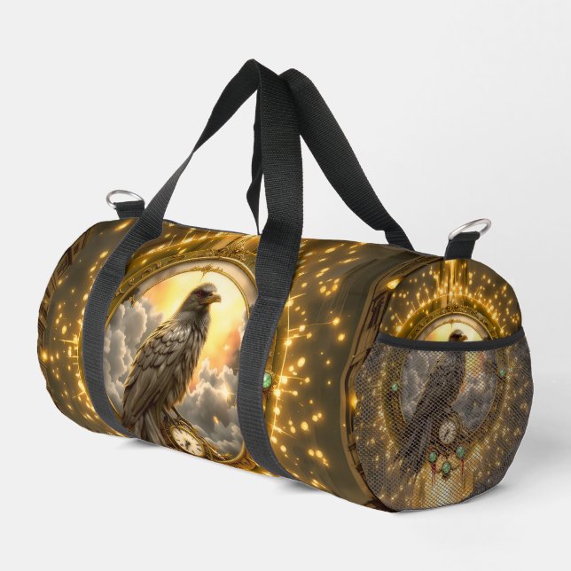 Timekeeper Raven – Gothic Clockwork  Duffle Bag (Right Corner)