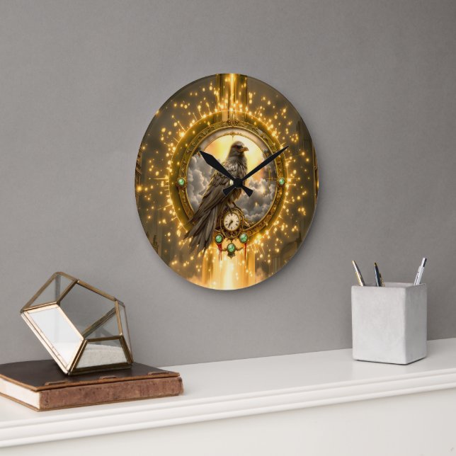 Timekeeper Raven – Gothic Clockwork  Large Clock (Office)