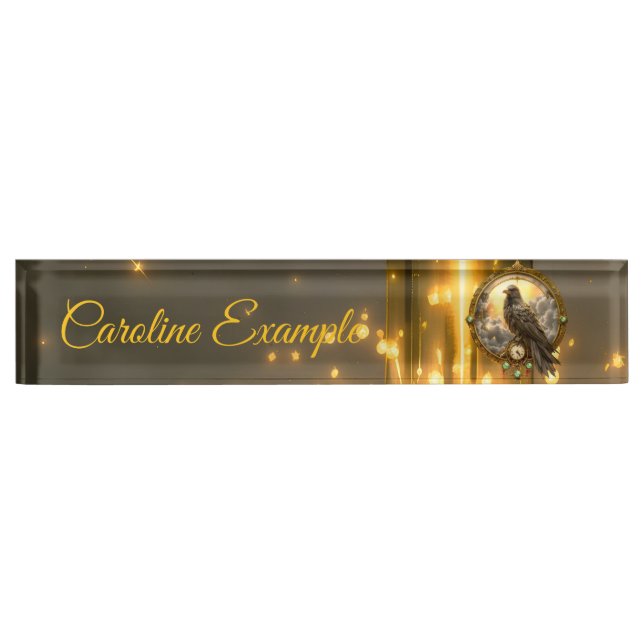 Timekeeper Raven – Gothic Clockwork  Nameplate (Front)