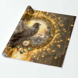 Timekeeper Raven – Gothic Clockwork  Wrapping Paper
