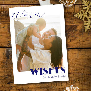 Timeles Blue Warm Wishes Two Beach Family Photo Holiday Card