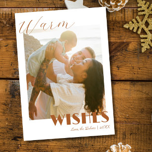 Timeles Brown Warm Wishes Two Beach Family Photo Holiday Card