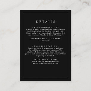 Timeles Dark Black Minimalist Wedding Details Enclosure Card