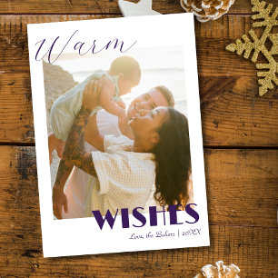 Timeles Purple Warm Wishes Two Beach Family Photo Holiday Card