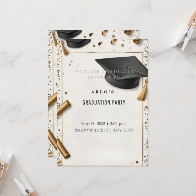 Timeless Achievement: Elegant Graduation Cap  Invitation (Front/Back In Situ)