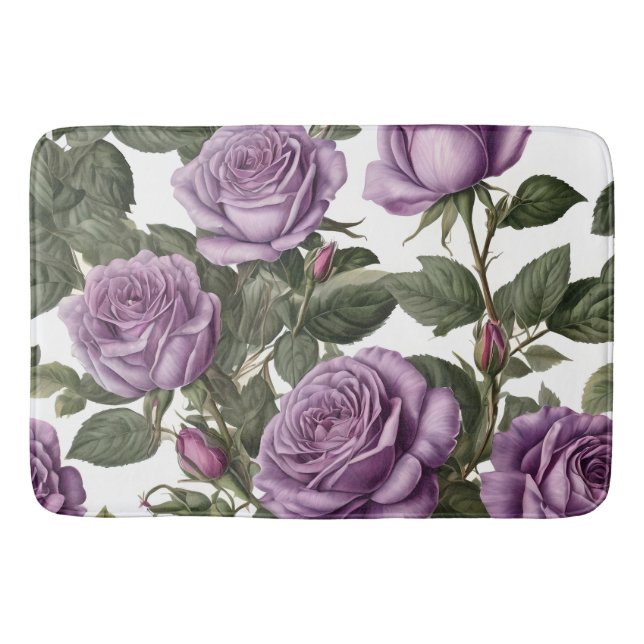 "Timeless Beauty: Purple Provincial Vintage Roses" Bath Mat (Front)