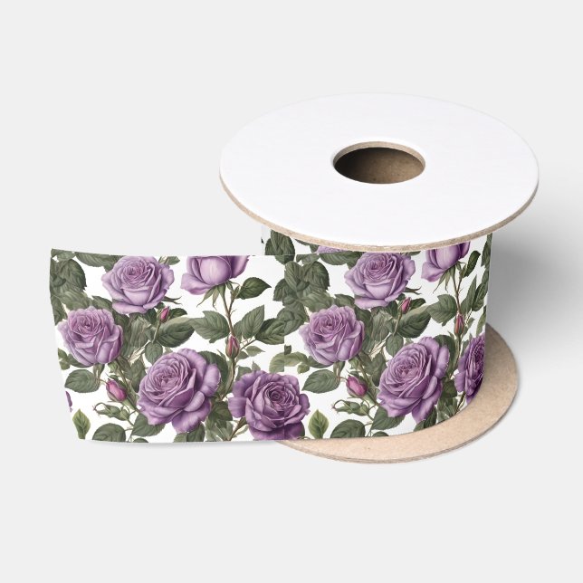 "Timeless Beauty: Purple Provincial Vintage Roses" Satin Ribbon (Spool)