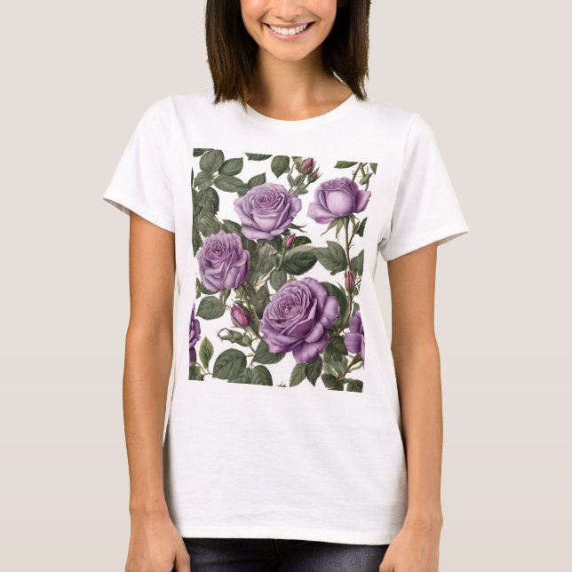 "Timeless Beauty: Purple Provincial Vintage Roses" T-Shirt (Front)