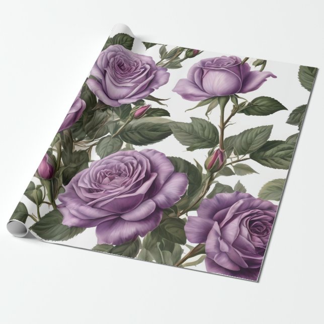 "Timeless Beauty: Purple Provincial Vintage Roses" Wrapping Paper (Unrolled)