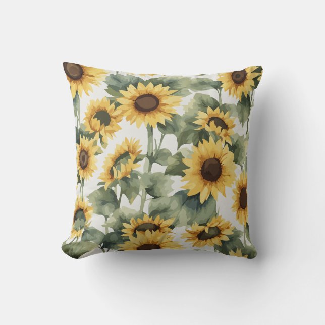 Timeless Beauty | Watercolor Sunflower Artistry Cushion (Front)