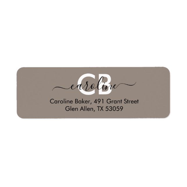 Timeless - Beige Grey Monogram Address Label (Front)