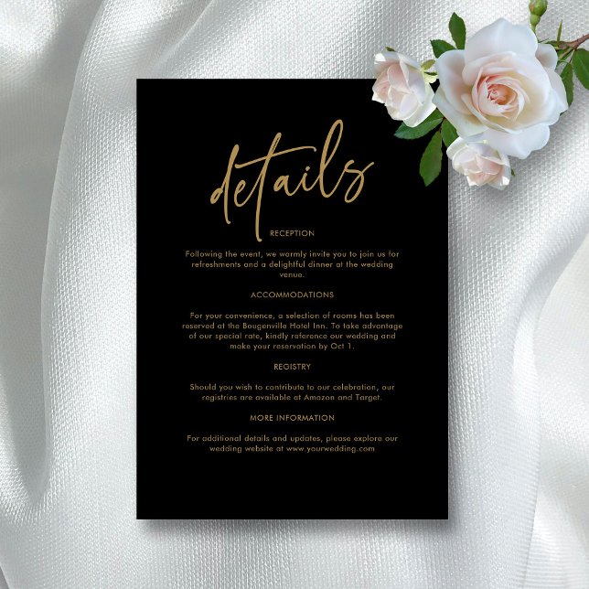 Timeless Black and Gold Wedding Enclosure Card (Timeless Black and Gold Wedding Enclosure Card)