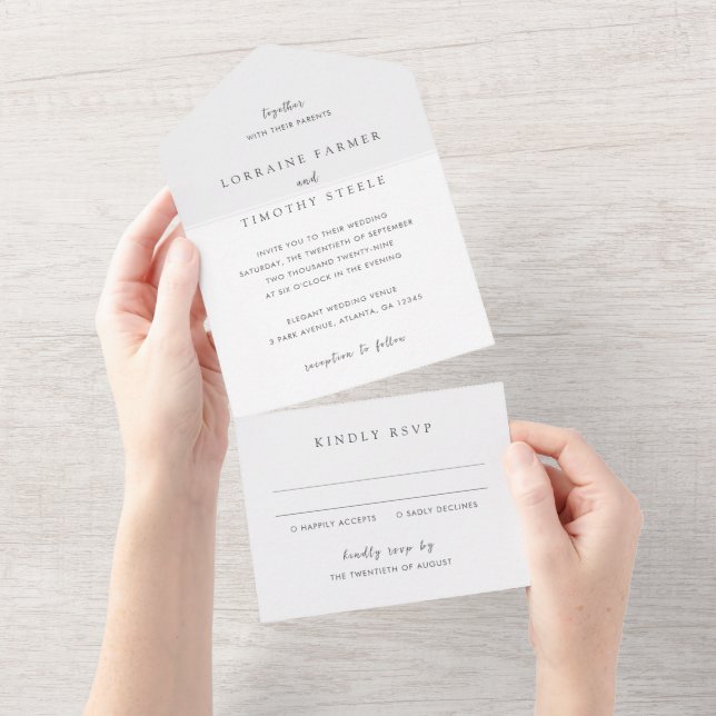 Timeless Black and White Elegant Wedding All In One Invitation (Tearaway)