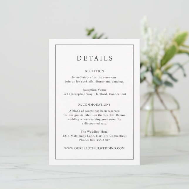 Timeless Black and White Elegant Wedding Enclosure Card (Standing Front)