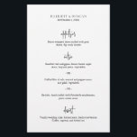 Timeless Black and White Elegant Wedding Menu<br><div class="desc">Classic and elegant wedding menu featuring a simple layout with the course headers in a modern script.  The clean and minimalist layout make this black and white wedding menu great for a traditional,  formal wedding.</div>