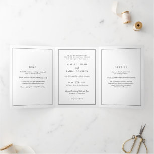Timeless Black and White Elegant Wedding Tri-Fold Invitation