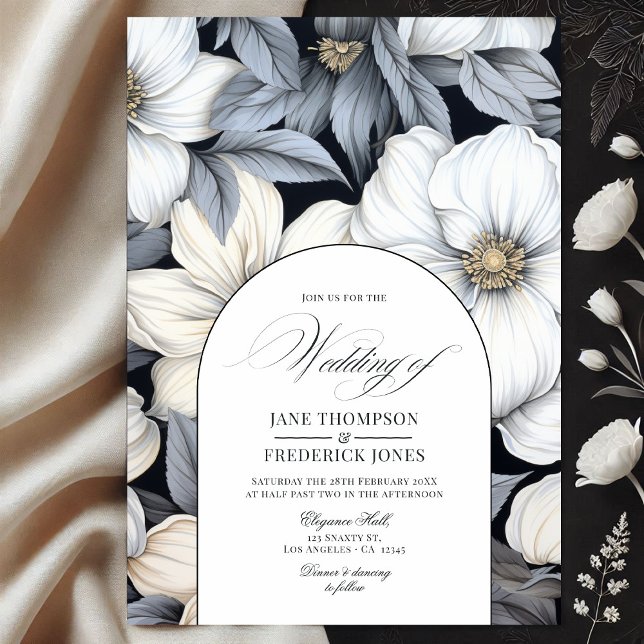 Timeless Black and White Floral Wedding Invitation (Timeless Black and White Floral Wedding Invitation)
