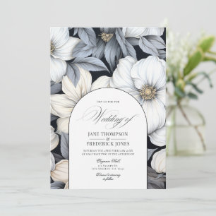 Timeless Black and White Floral Wedding Invitation