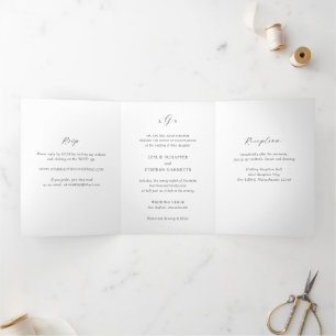 Timeless Black and White Monogram Elegant Wedding Tri-Fold Invitation