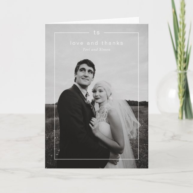 Timeless Black and White Photo Modern Wedding Thank You Card (Front)