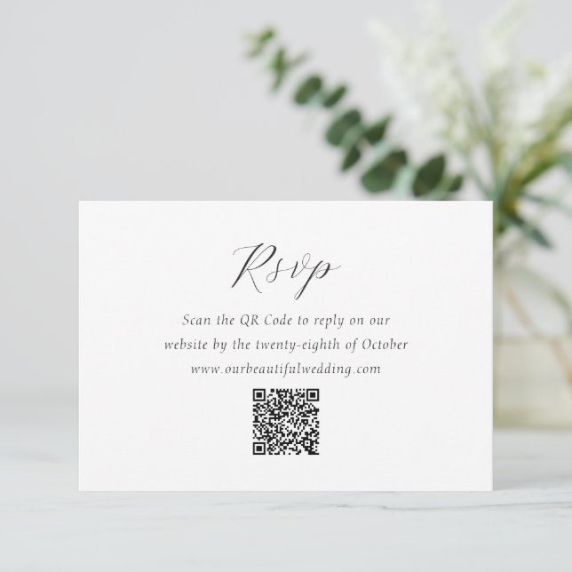 Timeless Black and White QR Code Elegant Wedding RSVP Card (Standing Front)