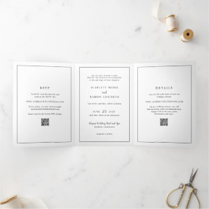 Timeless Black and White QR Code Elegant Wedding Tri-Fold Invitation